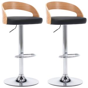 vidaXL Tabourets de bar lot de 2 noir similicuir et bois courb&eacute;
