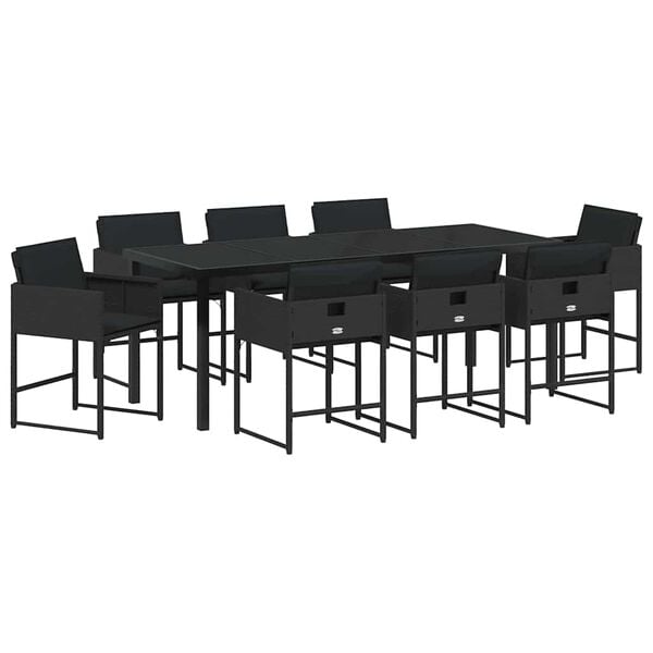 vidaXL Ensemble de salle &agrave; manger pour jardin 9 pcs Noir polyrotin