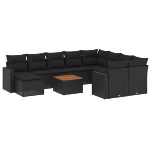 vidaXL Salon de jardin 11 pcs avec coussins noir r&eacute;sine tress&eacute;e