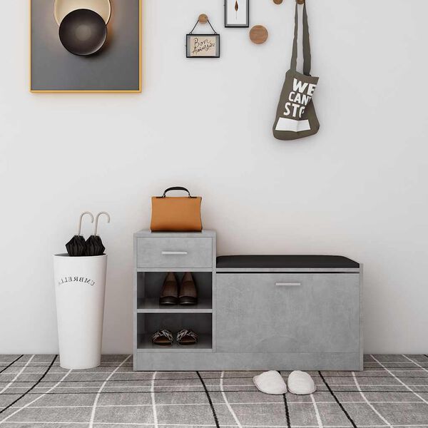 vidaXL Banc &agrave; chaussures Gris b&eacute;ton 94,5x31x57 cm Agglom&eacute;r&eacute;