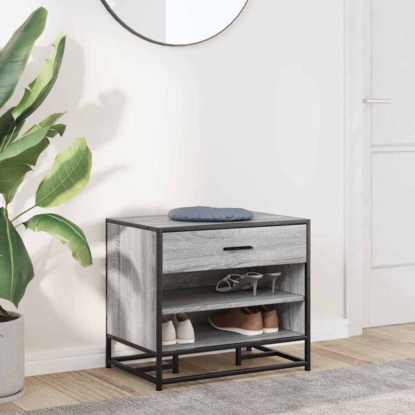 vidaXL Banc à chaussures sonoma gris bois d'ingénierie et métal