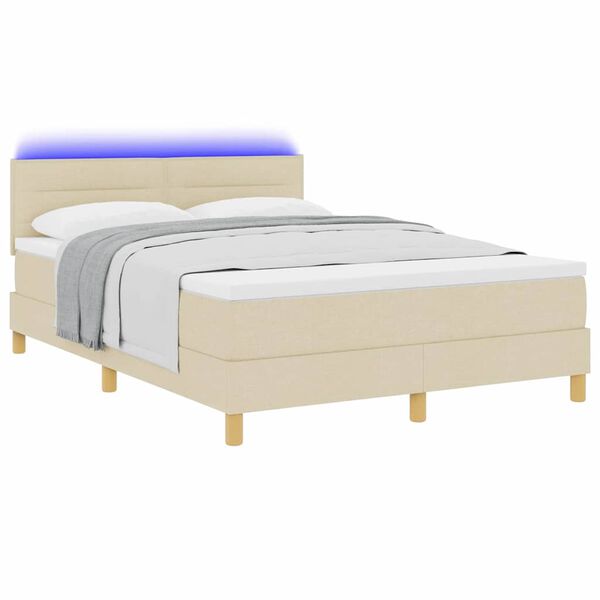 vidaXL Lit &agrave; ressort LED avec matelas Cr&egrave;me 160 x 200 cm tissu