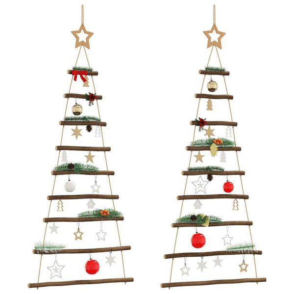 vidaXL Sapins de No&euml;l suspendus avec &eacute;toiles sup&eacute;rieures 2 pi&egrave;ces 55 x 120 cm Branche naturelle