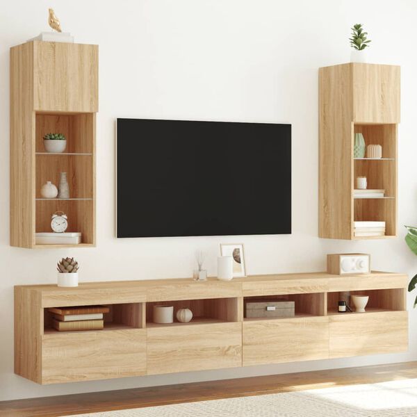 vidaXL Meubles TV avec lumières LED 2 pcs chêne sonoma 30,5x30x90 cm