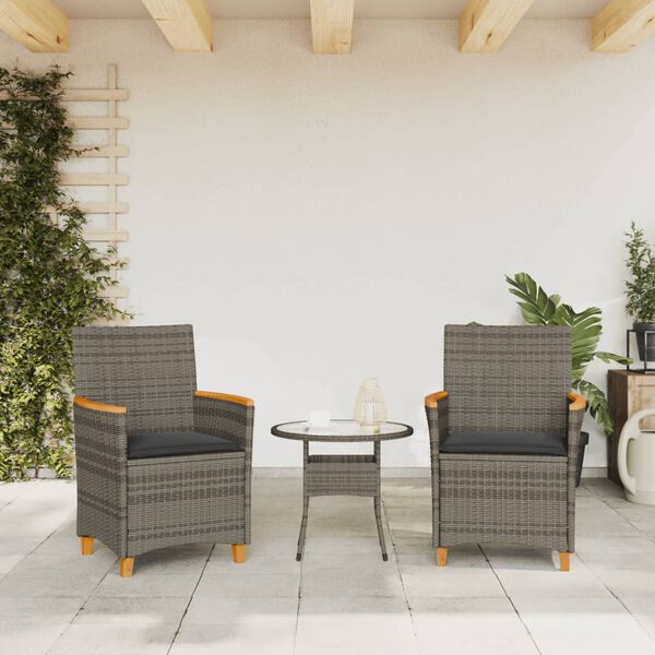 vidaXL Chaises de jardin coussins lot de 2 gris résine tressée et bois