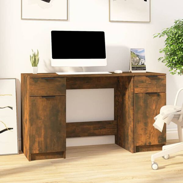 vidaXL Bureau avec armoire lat&eacute;rale Ch&ecirc;ne fum&eacute; Bois d'ing&eacute;nierie