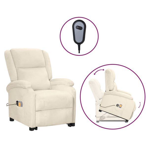 vidaXL Fauteuil de massage Cr&egrave;me Velours