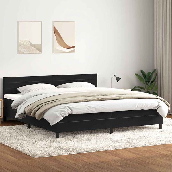 vidaXL Sommier &agrave; lattes de lit avec matelas et LED noir 200x210 cm Velours
