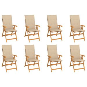 vidaXL Chaises inclinables de jardin et coussins lot de 8 Teck solide