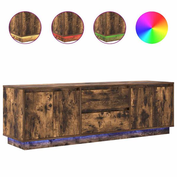 vidaXL Meuble TV avec lumi&egrave;res LED ch&ecirc;ne fum&eacute; 160,5x41x50 cm