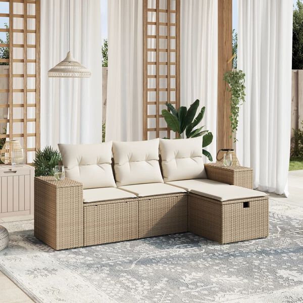vidaXL Salon de jardin avec coussins 4 pcs beige résine tressée