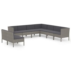 vidaXL Salon de jardin 9 pcs avec coussins R&eacute;sine tress&eacute;e Gris