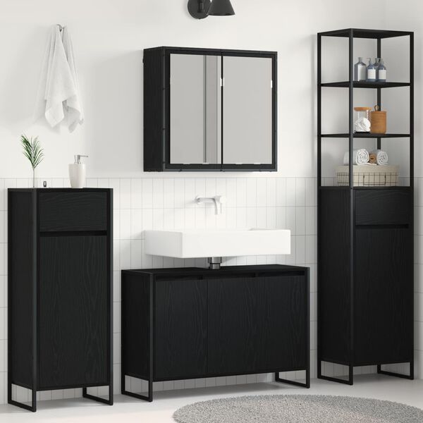 vidaXL Ensemble de mobilier de salle de bain avec tiroir Ch&ecirc;ne noir