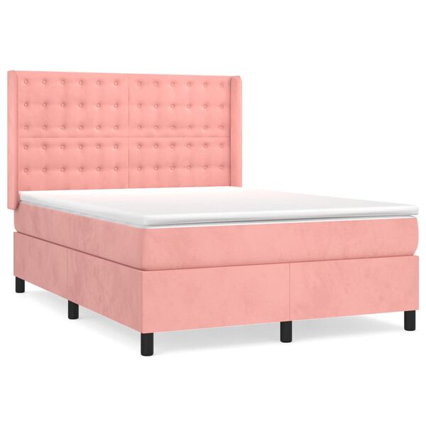 vidaXL Sommier &agrave; lattes de lit avec matelas Rose 140x190 cm Velours