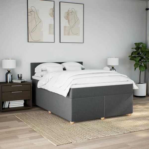 vidaXL Sommier &agrave; lattes de lit avec matelas Gris fonc&eacute; 140x200cm Tissu