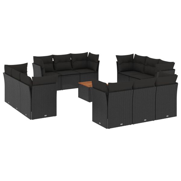 vidaXL Salon de jardin avec coussins 13 pcs noir r&eacute;sine tress&eacute;e