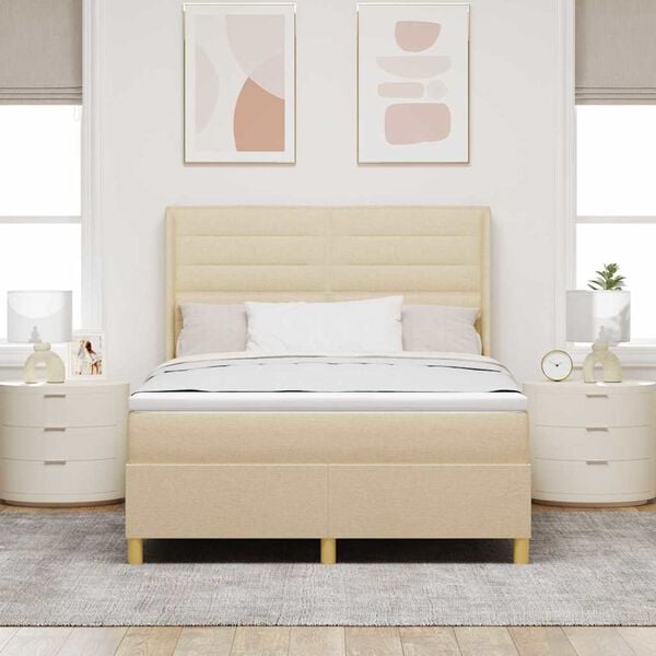 vidaXL Lit &agrave; ressorts avec matelas Cr&egrave;me 140 x 190 cm tissu
