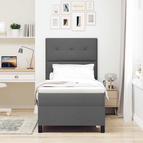 vidaXL Lit &agrave; ressorts avec matelas Gris fonc&eacute; 80 x 200 cm tissu