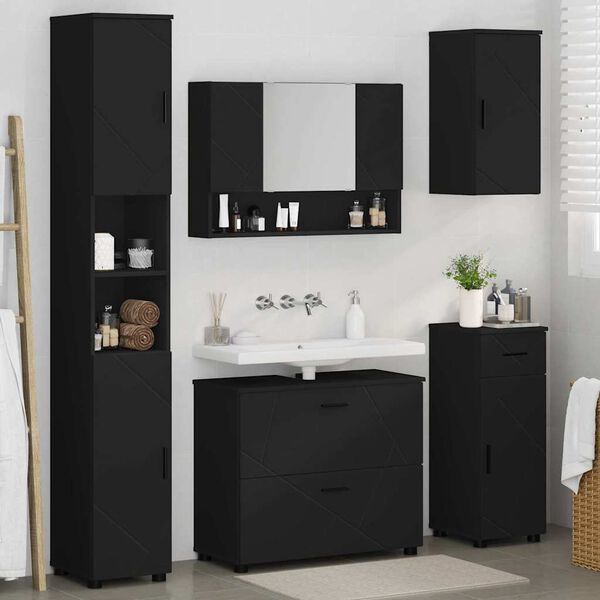 vidaXL Ensemble de mobilier de salle de bain avec tiroir 5 pcs Noir