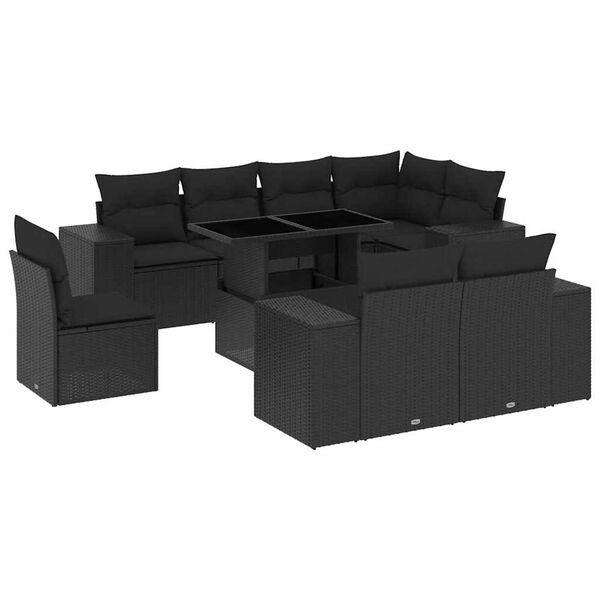 vidaXL Salon de jardin 9 pcs avec coussins noir r&eacute;sine tress&eacute;e