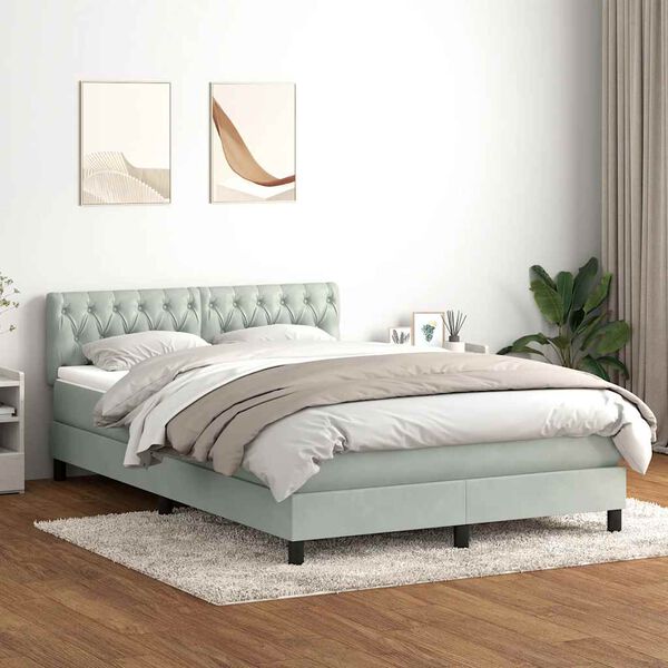 vidaXL Sommier &agrave; lattes de lit et matelas gris clair 160x220cm velours