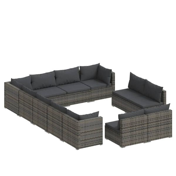 vidaXL Salon de jardin 12 pcs avec coussins Gris R&eacute;sine tress&eacute;e