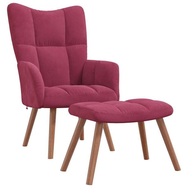 vidaXL Chaise de relaxation avec repose-pied Rouge bordeaux Velours