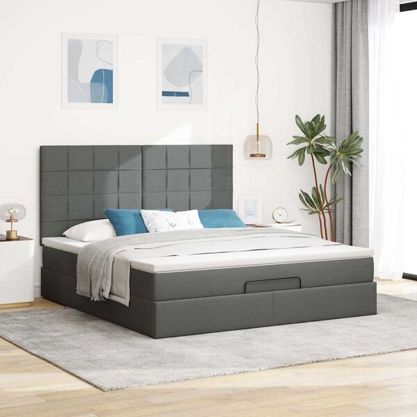 VidaXL Cadre de lit ottoman avec matelas gris fonc&eacute; 180x200 cm tissu