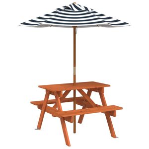 vidaXL Table de pique-nique pour 4 enfants avec parasol bois de sapin