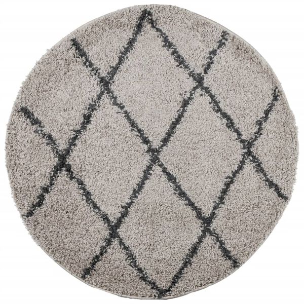 vidaXL Tapis shaggy &agrave; poils longs moderne beige et anthracite &Oslash; 100 cm