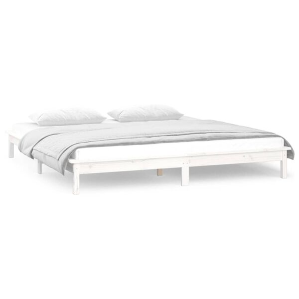 vidaXL Cadre de lit &agrave; LED sans matelas blanc 135x190 cm bois massif