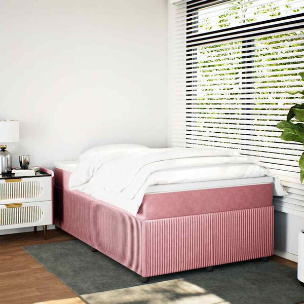 vidaXL Sommier &agrave; lattes de lit avec matelas Rose 120x200 cm Velours