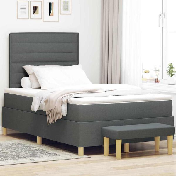 vidaXL Lit &agrave; ressorts avec matelas Gris fonc&eacute; 120 x 200 cm tissu