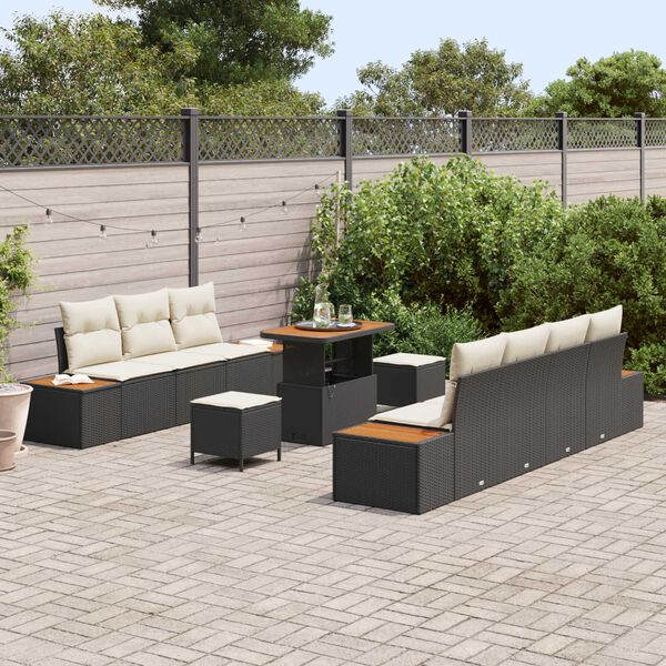 vidaXL Ensemble de canap&eacute; de jardin 10 pcs Noir Poly rotin