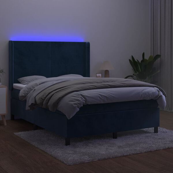 vidaXL Sommier &agrave; lattes de lit matelas et LED Bleu fonc&eacute; 140x200 cm