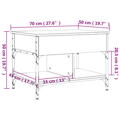 vidaXL Table basse chêne fumé 70x50x50 cm bois d'ingénierie et métal