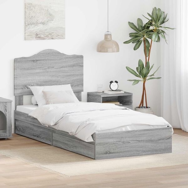 vidaXL Lit de Rangement Gris Sonoma 90 x 200 cm Bois d'ing&eacute;nierie