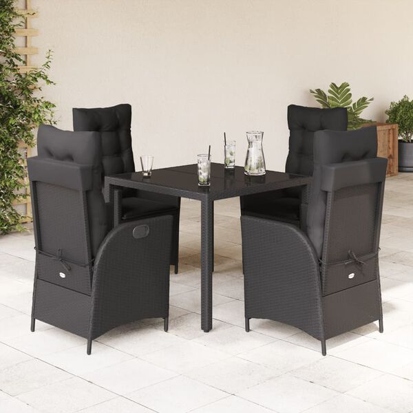 vidaXL Ensemble &agrave; manger de jardin coussins 5pcs Noir R&eacute;sine tress&eacute;e