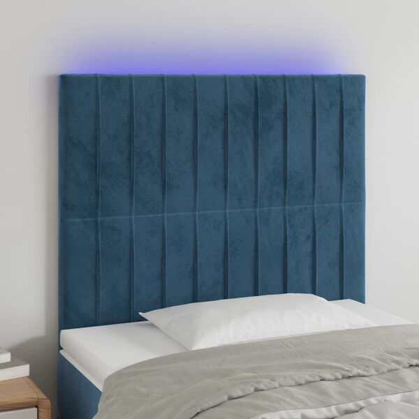 vidaXL T&ecirc;te de lit &agrave; LED Bleu fonc&eacute; 80x5x118/128 cm Velours