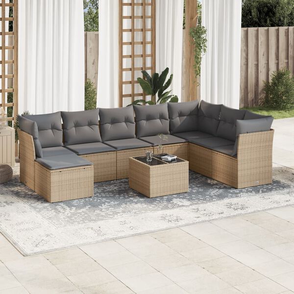 vidaXL Salon de jardin avec coussins 9 pcs beige r&eacute;sine tress&eacute;e