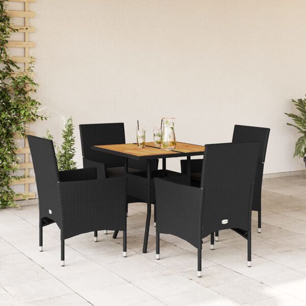vidaXL Ensemble &agrave; manger de jardin et coussins 5 pcs noir rotin acacia
