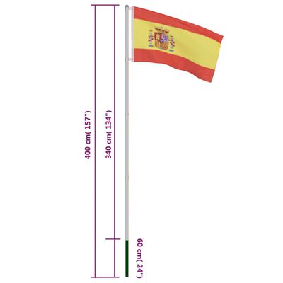 vidaXL Drapeau Espagne et mât en aluminium 4 m