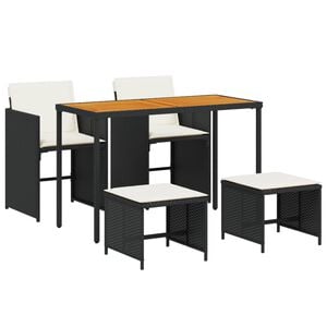 vidaXL Ensemble &agrave; manger de jardin coussins 5pcs Noir R&eacute;sine tress&eacute;e