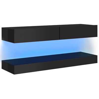 vidaXL Meuble TV avec lumières LED noir brillant 120x35 cm