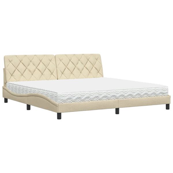 vidaXL Lit avec matelas cr&egrave;me 200x200 cm tissu