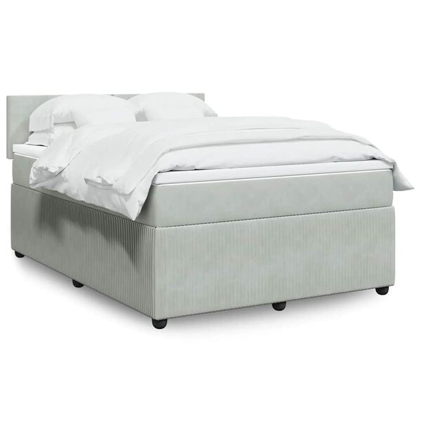 vidaXL Sommier &agrave; lattes de lit et matelas Gris clair 140x190cm Velours