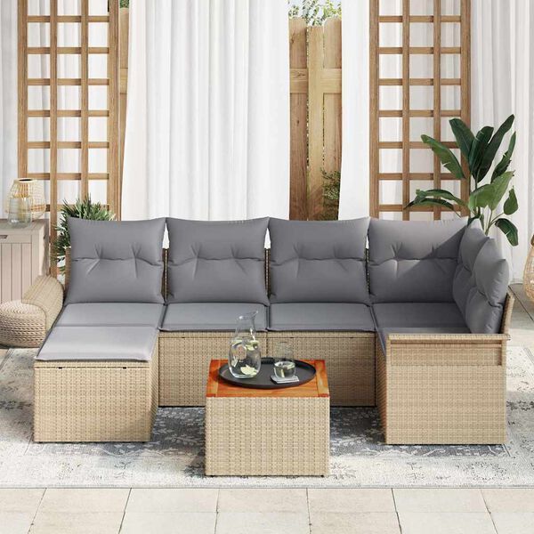 vidaXL Ensemble de canap&eacute; de jardin 7 pcs Beige et Gris clair