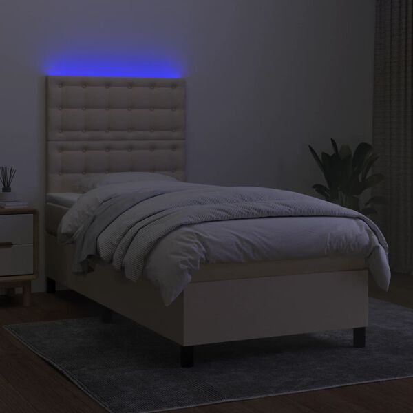 vidaXL Sommier &agrave; lattes de lit et matelas et LED Cr&egrave;me 100x200cm Tissu