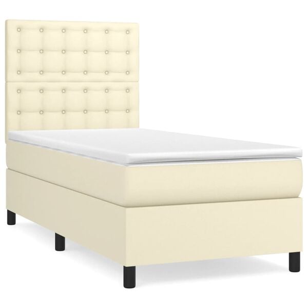 vidaXL Sommier &agrave; lattes de lit avec matelas Cr&egrave;me 90x200 cm Similicuir