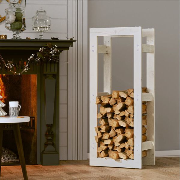 vidaXL Support pour bois de chauffage Blanc 41x25x100 cm Bois de pin